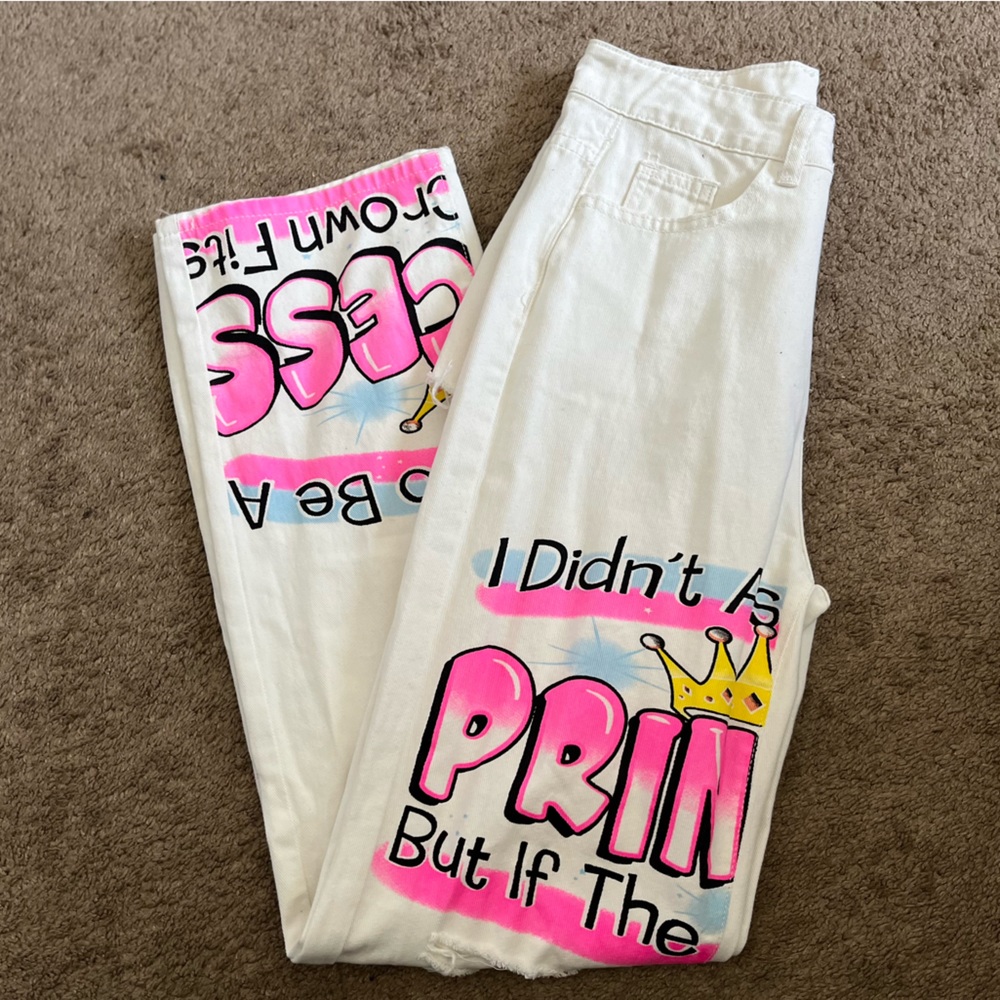 SHEIN ICON slogan and crowned print detail jeans